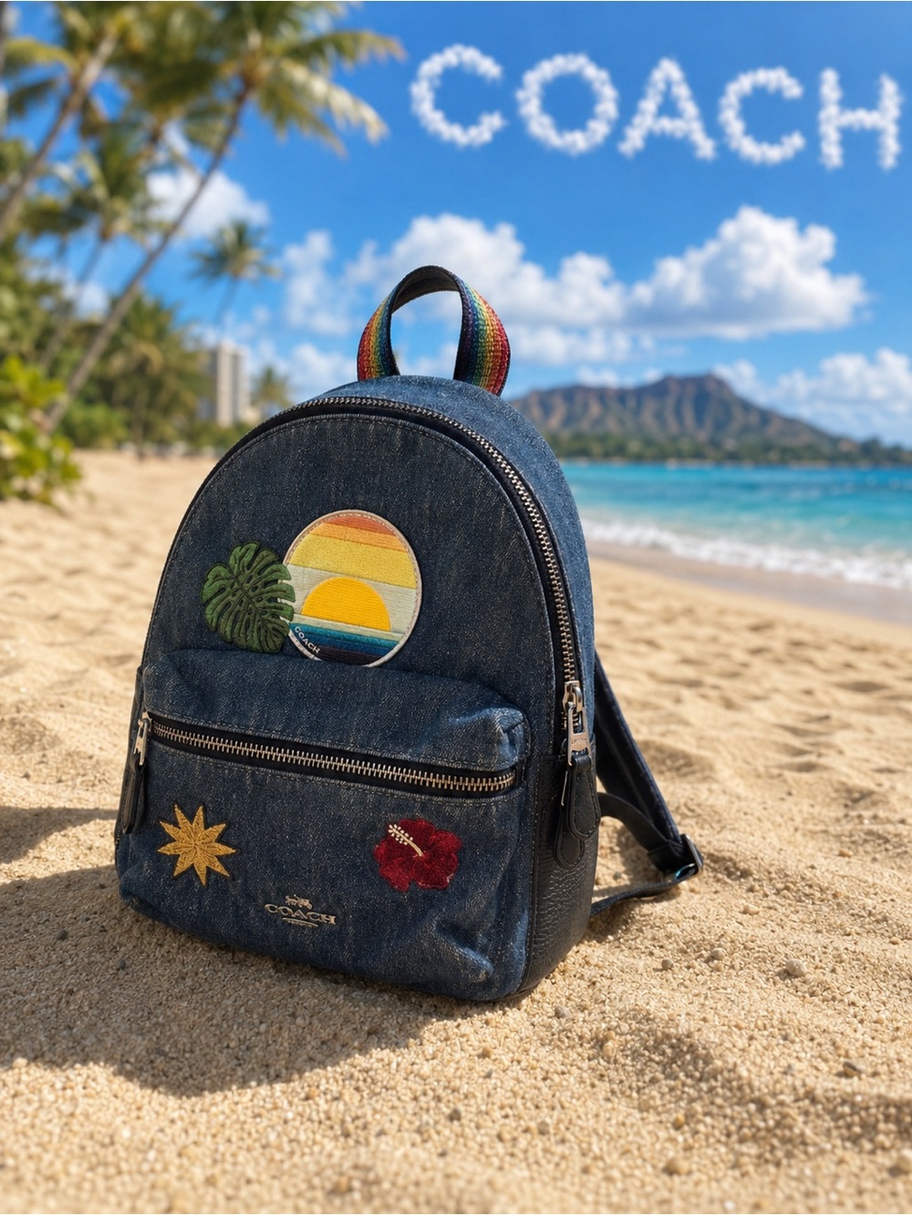 Coach Charlie Mini Backpack with Blue Hawaii Patches - Picture 2 of 6